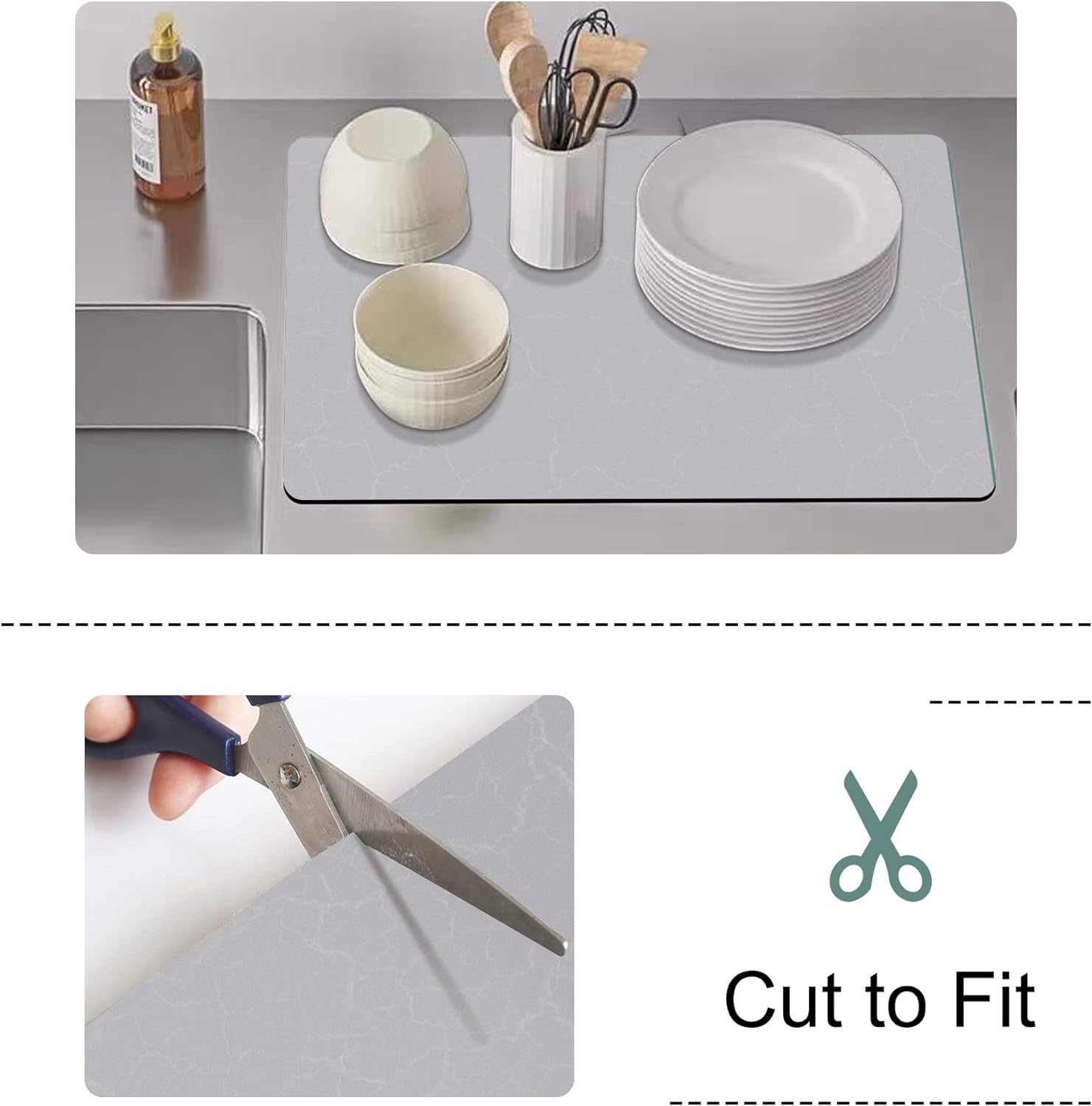 Golener Coffee Bar Mat - Under Coffee Maker Pad, Tray Mats Under Cafe Machine, Rubber Absorbent Mat, Under Appliance Mats, Dish Drying Matt, 23"x15", Marble Gray