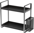 Bathroom Counter Organizer, Wood Vanity Trays with Basket, Skincare Countertop Organizers, Large Capacity Makeup and Perfume Organizer