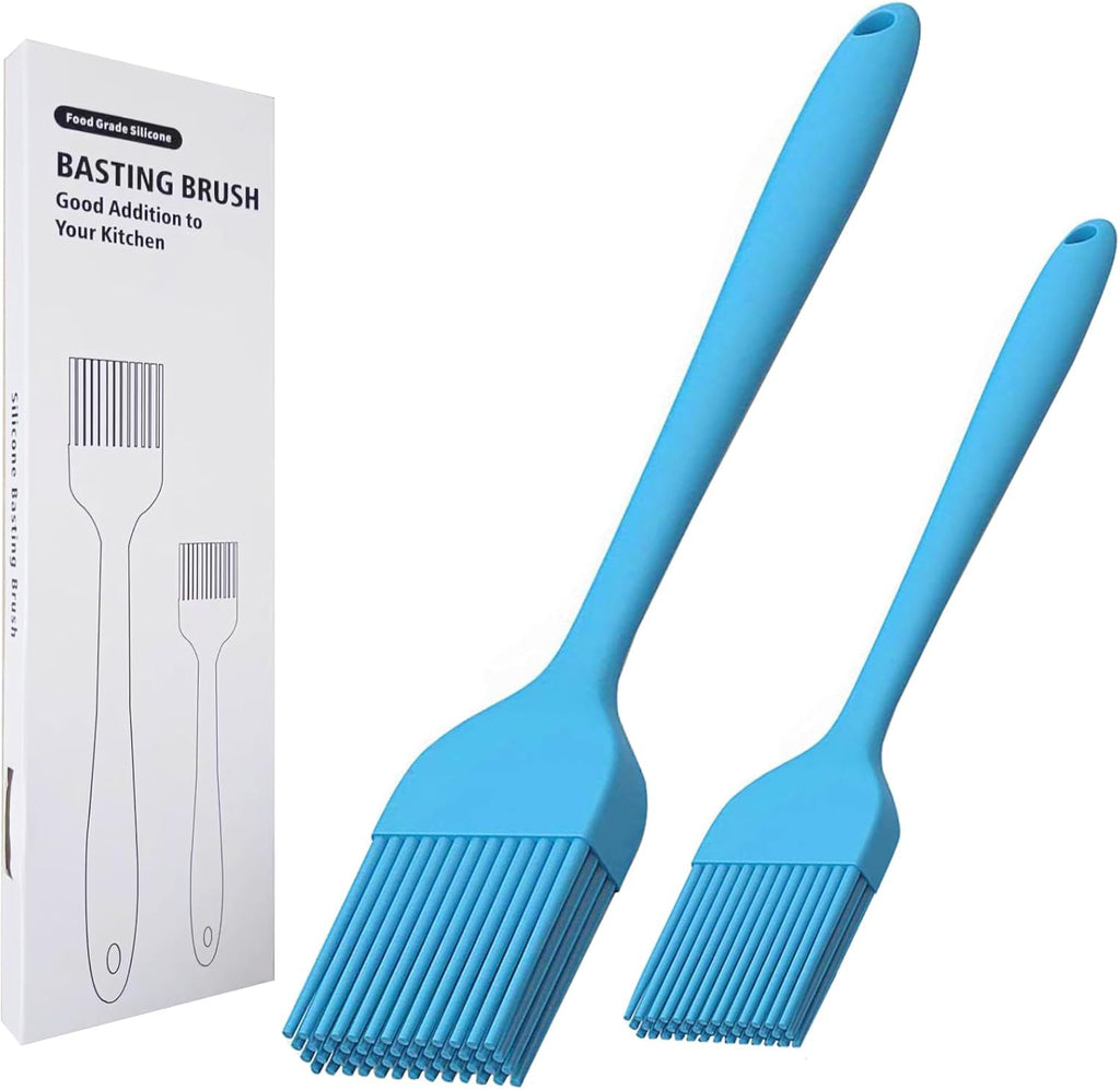 Silicone Basting Brush 2 Pcs Pastry Brush for Oil, BBQ, Grill, Sauce Baking Cooking, Dishwasher Safe (Blue)
