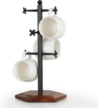 Mug Holder, Countertop Mug Tree, Coffee Mugs & Tea Cup Storage Rack, Coffee Counter Bar Accessory & Kitchen Organizer (Black Vintage Colors)