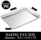 Stainless Steel Baking Sheet Set, 2 Pcs Cookie Sheet Pan Baking Trays for Oven, Non Stick and Heavy Duty and Easy Clean, 15.9 x 12 x 1 Inch
