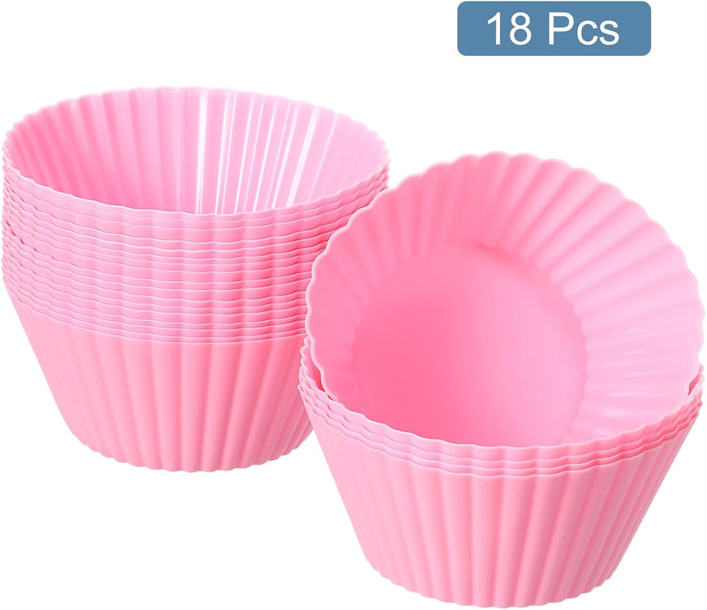 uxcell 18Pcs Silicone Cupcake Liners, Non-Stick Baking Cups, for Cooking Eggs, Baking Muffins and Make a Cake(Pink)