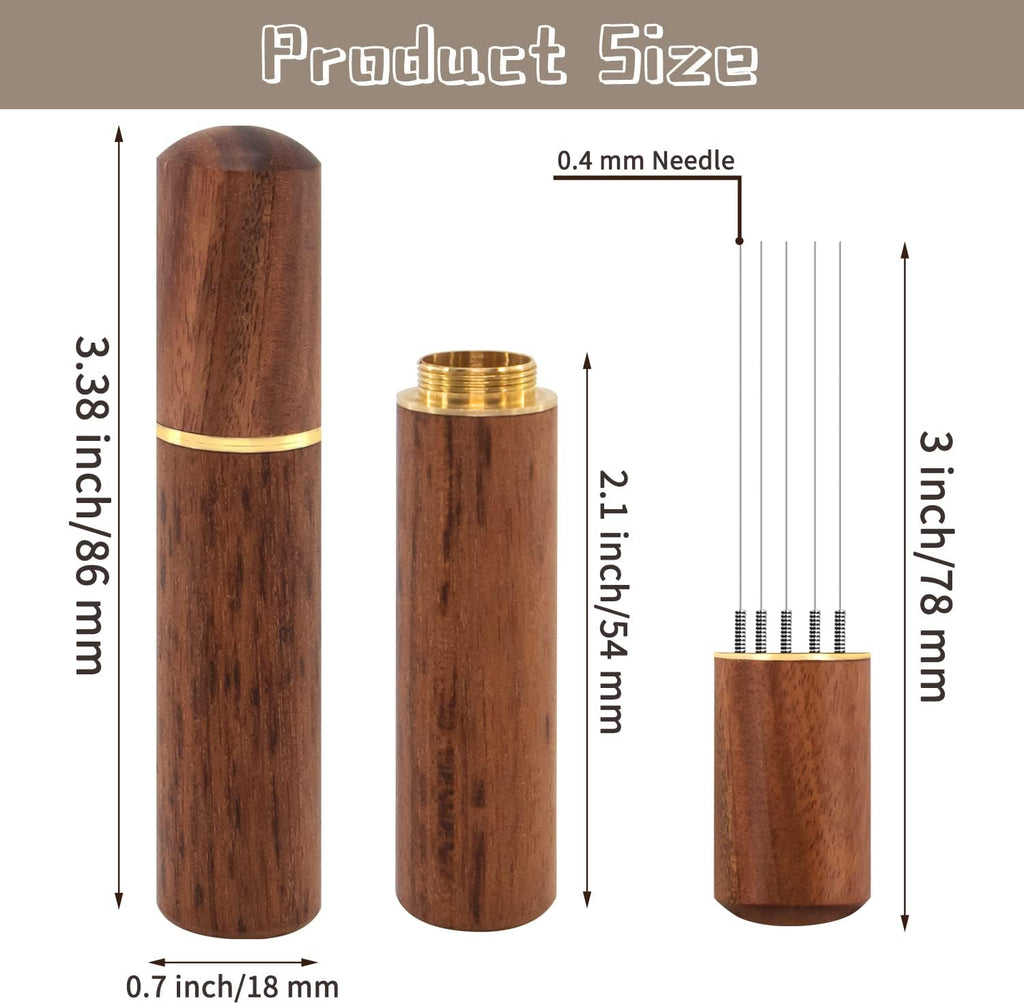 Espresso Coffee Stirrer, Espresso Distribution Tool Coffee Stirring Tool,Professional Barista Hand Needle Type Distribution Tool 5 Needles 0.4mm Natural Wood Handle and Stand