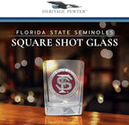 Heritage Pewter Florida State University Square Shot Glass | Hand-Sculpted 1.5 Ounce Shot Glass | Intricately Crafted Metal Pewter Alma Mater Inlay