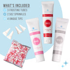 Sweets Indeed Frosting Kit plus Sprinkles Frosting Tubes nozzles 11.71 ounces Perfect for baking and cookie decoarting (Sweetheart)