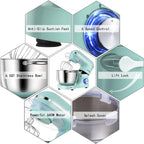 Aucma Stand Mixer,6.5-QT 660W 6-Speed Tilt-Head Food Mixer, Kitchen Electric Mixer with Dough Hook, Wire Whip & Beater (6.5QT, Blue)
