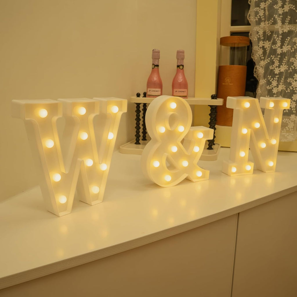 Foaky LED Letter Lights Sign Marquee Light Up Letters Sign for Night Light Wedding/Birthday Party Battery Powered Christmas Lamp Home Bar Decoration(W)