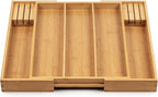 Purawood Kitchen Drawer Organizer with Knife Blocks - Utensil Drawer Organizer for Kitchen, Cutlery Tray & Silverware Organizer, 3-5 Slots - Bamboo Organizer for Utensils & Flatware (Natural)
