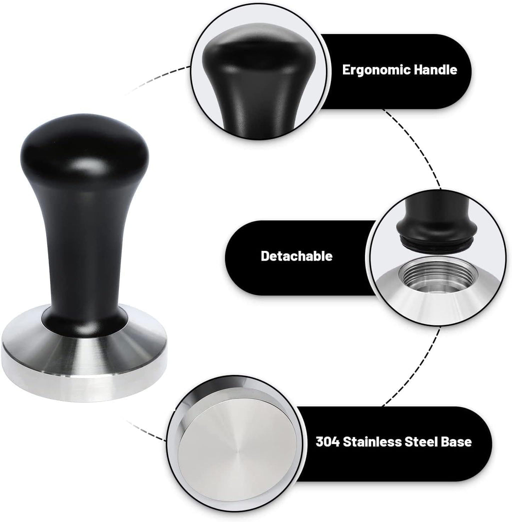 51mm Coffee Hand Tamper 304 Stainless Steel Base Professional Espresso Press for Portafilter Coffee Machine Barista Tool (51mm)