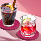 Absorbent Coasters for Drinks with Holder - 6packs, Silicone Coaster with Soft Felt Insert (4.3 inch Coasters with 4.5 inch Holder, Pink)