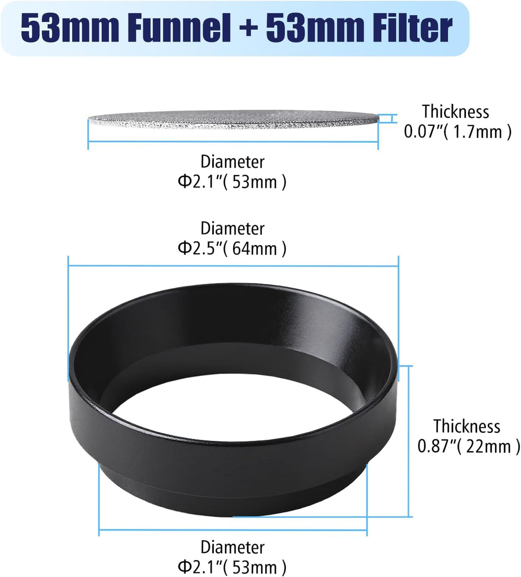53mm Espresso Dosing Funnel and Puck Screen Set, Espresso Coffee Dosing Ring & 1.7mm 316 Stainless Steel Espresso Portafilter for Coffee Portafilter Filter Basket
