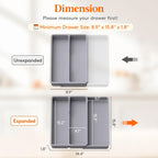 Lifewit Utensil Drawer Organizer, Expandable Cooking Silverware Tray for Kitchen Drawer, Adjustable Cutlery Flatware Holder, Plastic Spatula Tools and Gadgets Storage Divider, 3 Compartments, Gray