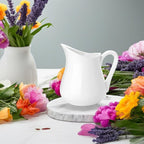 Nucookery 12 Oz Ceramic Creamer with Handle, White Coffee Milk Pitcher, Porcelain Creamer Container Holder For Sauces Salad Coffee Milk, Microwave & Freezer Safe (12-Ounce, Set/1)