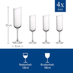 Villeroy & Boch New Moon Set, 4 Pieces, Elegant, Modern Sloping Champagne, Crystal Glass, Transparent, Dishwasher Safe