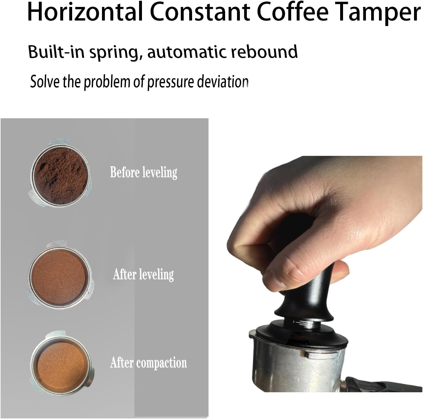 53mm Espresso Tamper, Premium Barista Coffee Tamper with Calibrated Spring, Stainless Steel Base, for Breville Series 54mm Portafilter Basket, Adjustable Depth, Espresso Manual Tamper (Black)