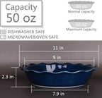 Bosmarlin Ceramic Pie Pan, 9 Inches Pie Dish, 50 oz, Pie Plate for Baking, Microwave, Oven Safe and Dishwasher safe (Deep Blue, 9 inches)