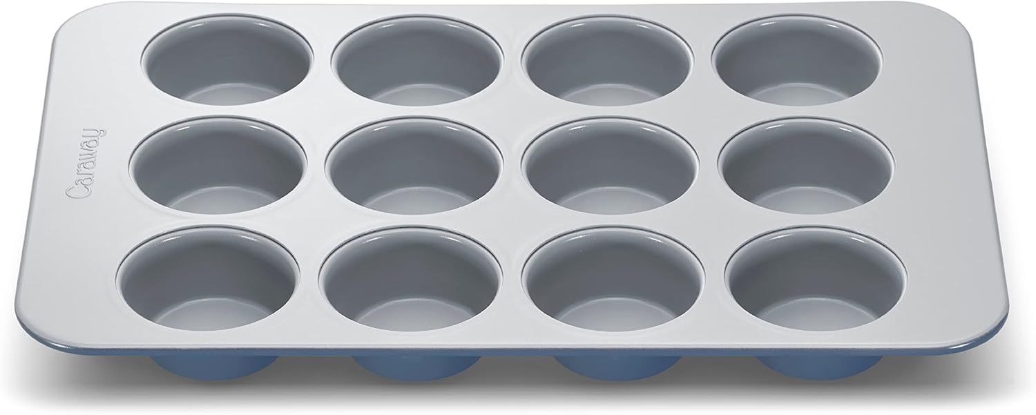 Caraway Non-Stick Ceramic 12-Cup Muffin Pan - Naturally Slick Ceramic Coating - Non-Toxic, PTFE & PFOA Free - Perfect for Cupcakes, Muffins, and More - Slate