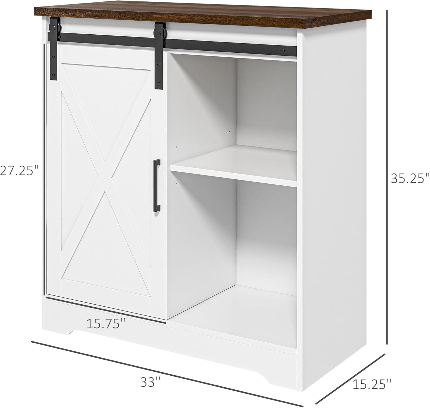 HOMCOM Farmhouse Coffee Bar Cabinet, 33" Buffet Sideboard with Sliding Barn Door and Adjustable Shelf, Kitchen Buffet Cabinet, White