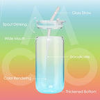 COMI 6pcs Glass Cups with Lids And Straws, Glass Tumbler for Iced Coffee, Drinking Glasses with Two Cleaning Brush,Glass Drinking Set