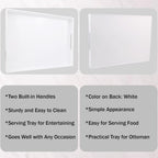 White Serving Tray for Coffee Table, Rectangular Plastic Decorative Tray with Handles for Entertaining, Outdoor Patio, Living Room, Ottoman, Bathroom Counter, 11.8”*15.7”*1.6”