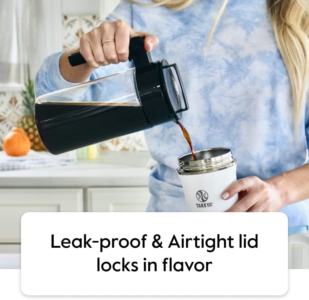 Takeya Tritan Cold Brew Coffee Maker - Airtight Pitcher with Leak-Free Lid - BPA-Free Cold Brew Maker with Silicone Handle - Dishwasher-Safe Pitcher for Homemade Cold Brew - 1 Quart, White