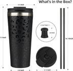 BJPKPK 22oz Insulated Tumbler With lid And Straw Stainless Steel Tumblers Travel Coffee Mug Reusable Thermal Cup,Black Leopard