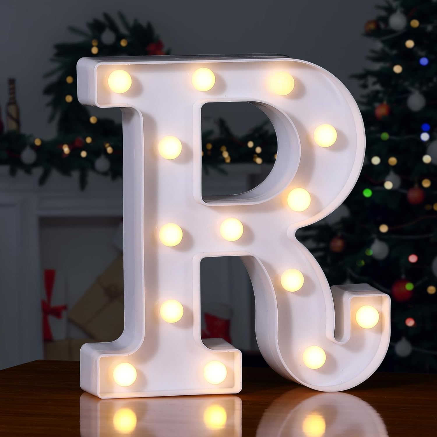 Foaky LED Letter Lights Sign Marquee Light Up Letters Sign for Night Light Wedding/Birthday Party Battery Powered Christmas Lamp Home Bar Decoration(R)