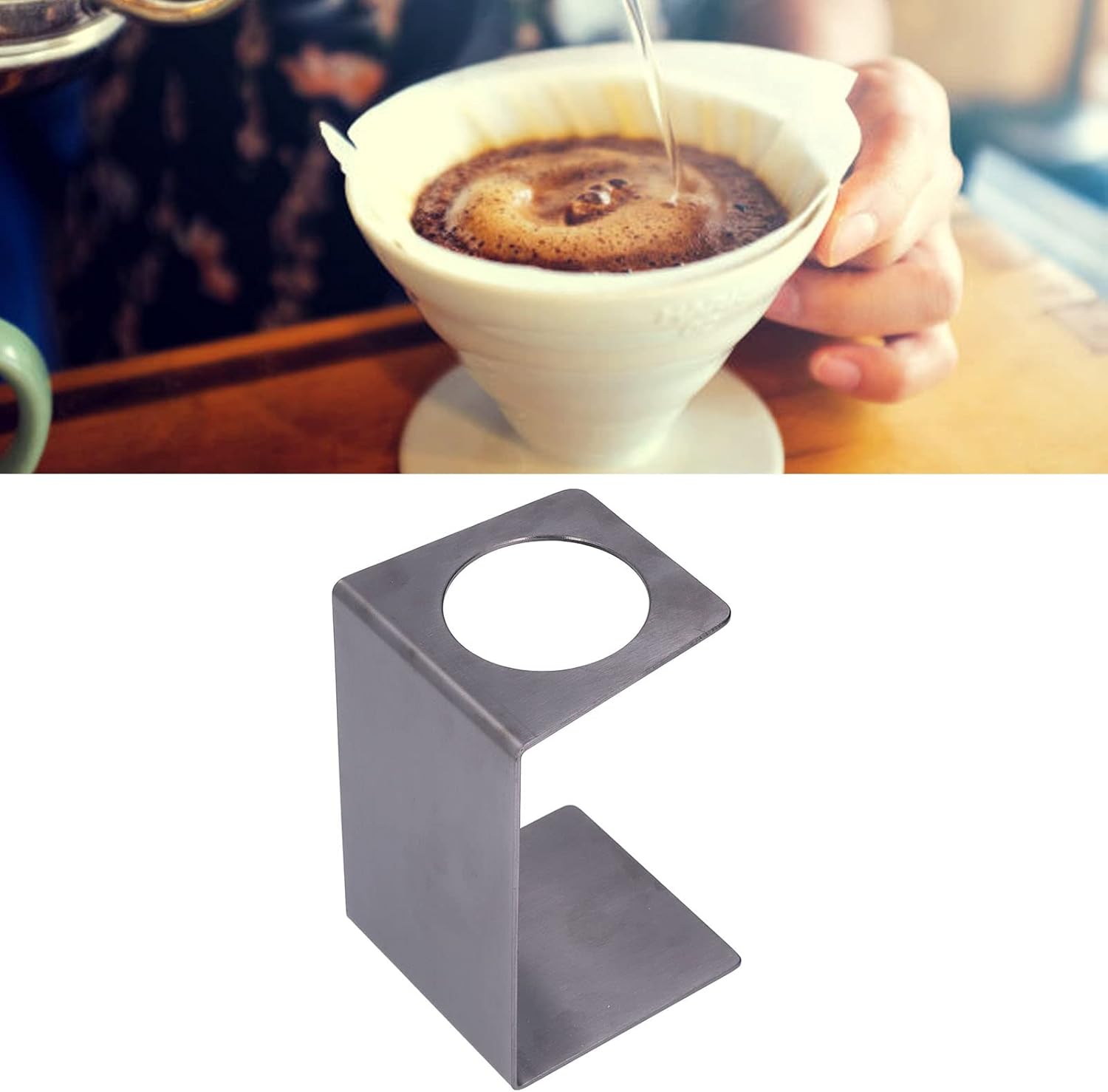 Pour over Coffee Dripper Stand, Filter Cup Holder, Samll Size Light Durable Stainless Steel Reusable Pour over Coffee Dripper Stand for Cone Filters(Black)