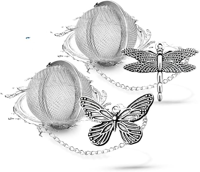 2pcs Tea Infuser,Loose Leaf Tea Steeper Tea Strainer with Charm Handmade Dragonfly Butterfly Pendant Tea Ball Tea Filter Tea Infusers for Loose Tea