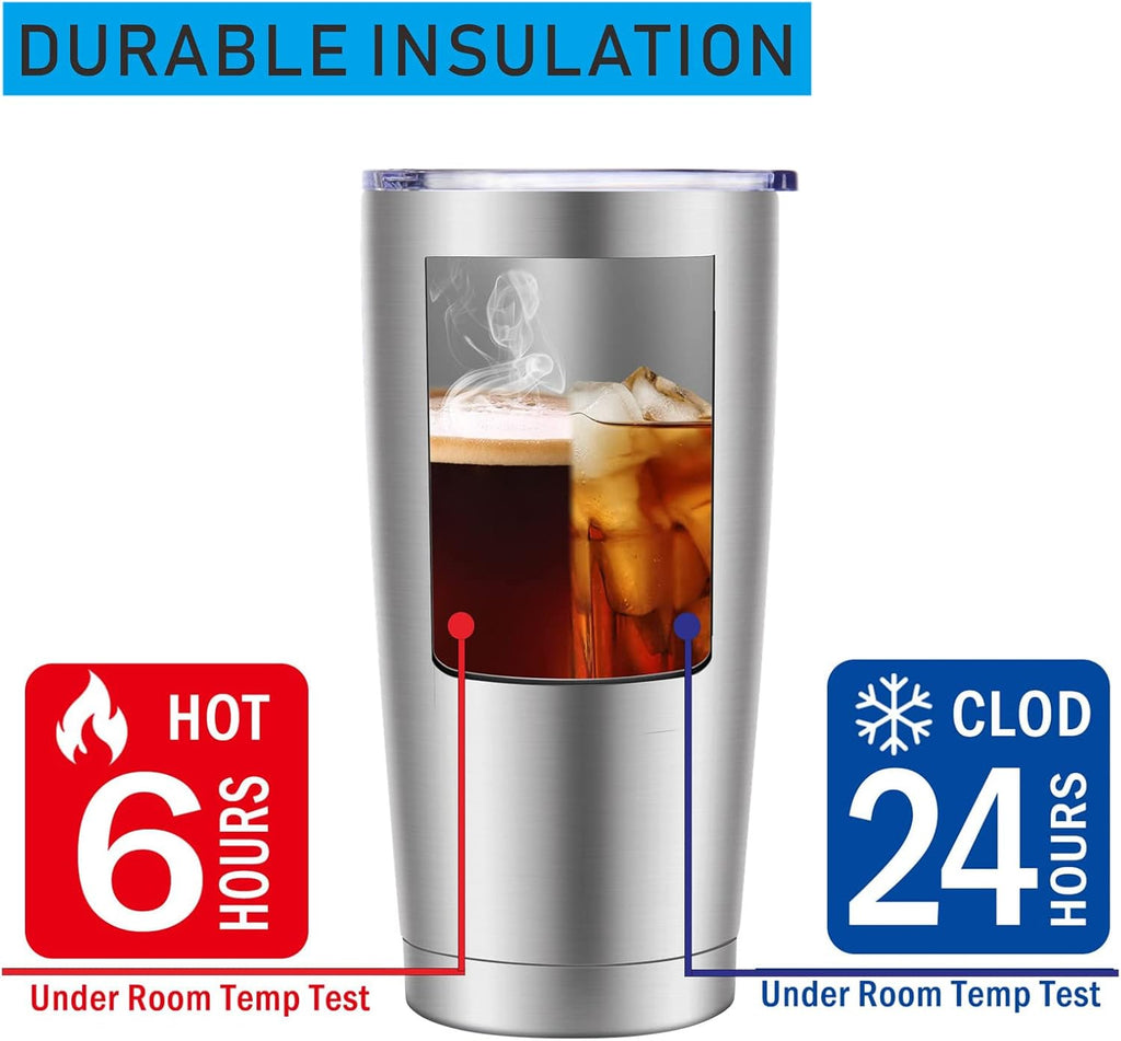 Pandance 20oz Stainless Steel Insulated Tumblers with Lid and Straw Bulk, Double Wall Vacuum Water Cups for Hot & Iced Coffee Drinks Travel Mug (Silver, 12 pack)