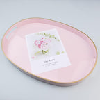 Pink Oval Decorative Tray with Handles, Versatile Serving Tray for Coffee Table, Ottoman, Ideal for Serving, Displaying, Organizing, 15.3"*10.6"*1.37"