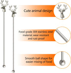 Swizzle Sticks,5 Pcs Stainless Steel Reusable Deer Head Shape Cocktail Stirrer Coffee Beverage Stir Sticks for Cocktail, Whiskey, Hot Cocoa, Creamer (Ancient Silver)