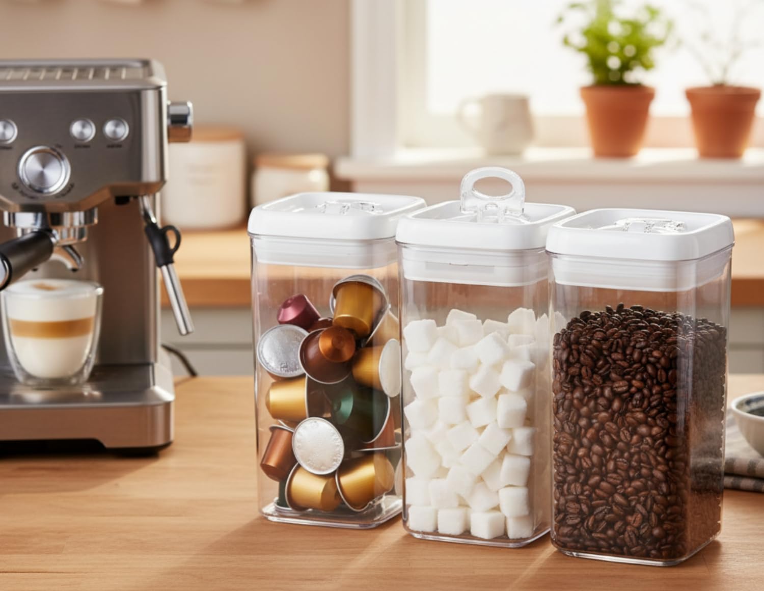 Felli Flip Tite Food Storage Container with Lid Airtight 4" Ring Seal Flip Top, Stackable Acrylic Canister Jar for Pantry Kitchen Counter, Snack Coffee Bean Granola Pet Treats Cracker Holder (1.2 L)