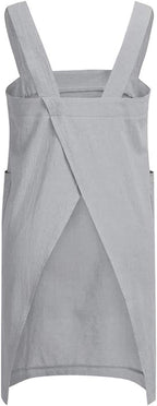 YESDOOD Cotton Linen Apron Cross Back Apron for Women with Pockets Pinafore Dress for Baking Cooking