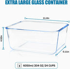 Large Glass Storage Containers with Lids 201oz Extra Large Big Airtight Glass Food Storage Containers for Rotisserie Chicken Watermelon Leftovers Marinade Turkey, BPA Free, Dishwasher Safe