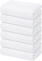 Homaxy Microfiber Waffle Weave Kitchen Towels, 16 x 28 Inch Ultra Absorbent and Solid Color Dish Towels, 6 Pack, White