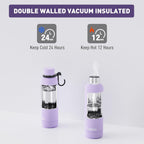 Slim Insulated Water Bottles for Travel 18oz with Clip, Double Wall Vacuum Stainless Steel Water Bottle Keeps Drinks Cold 24 Hrs/Hot 12 Hrs, 100% Leakproof, BPA Free(Purple)