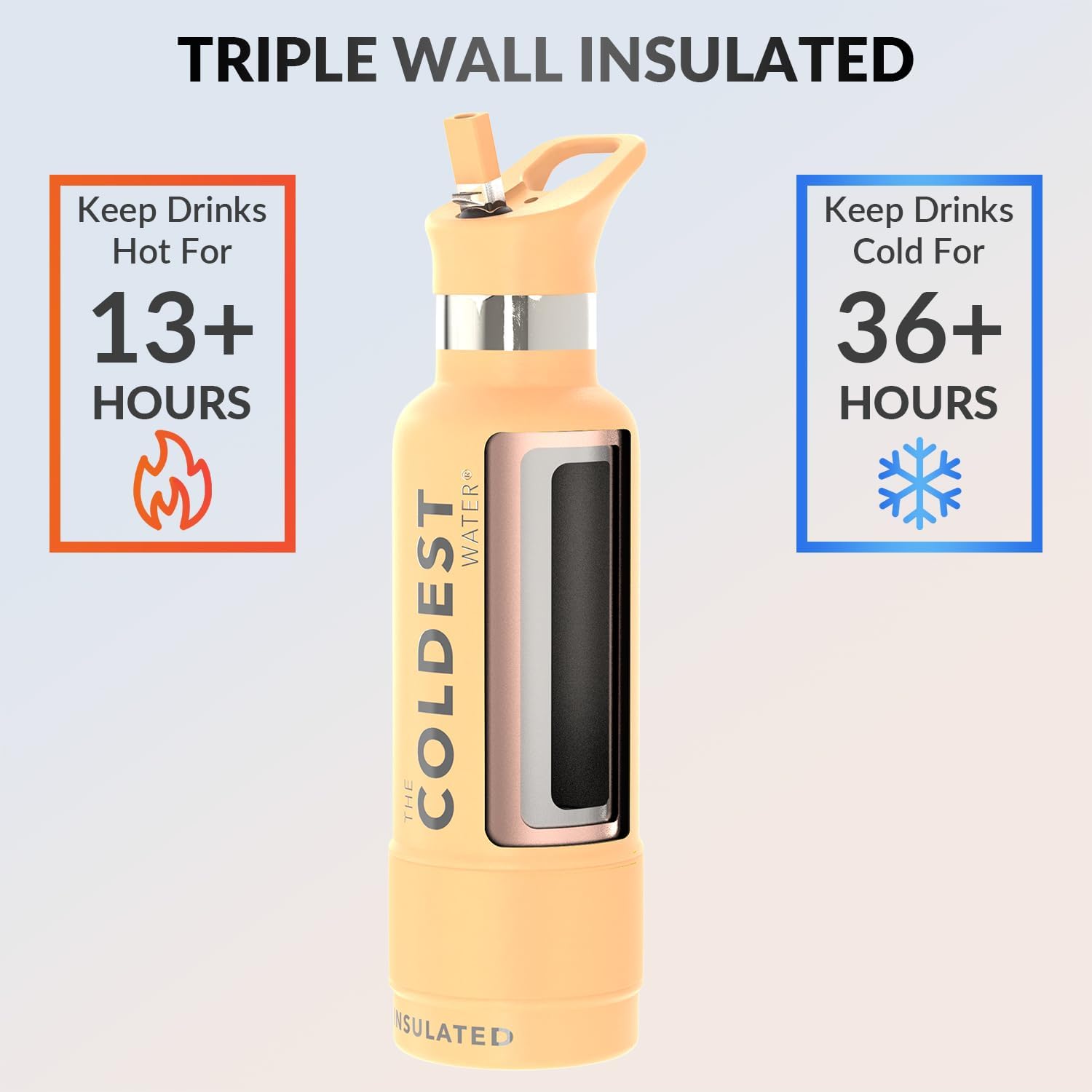 Coldest Insulated Water Bottle with Straw Lid - Stainless Steel Metal Insulated Bottle for Men & Women (Sahara Peach, 21 oz)