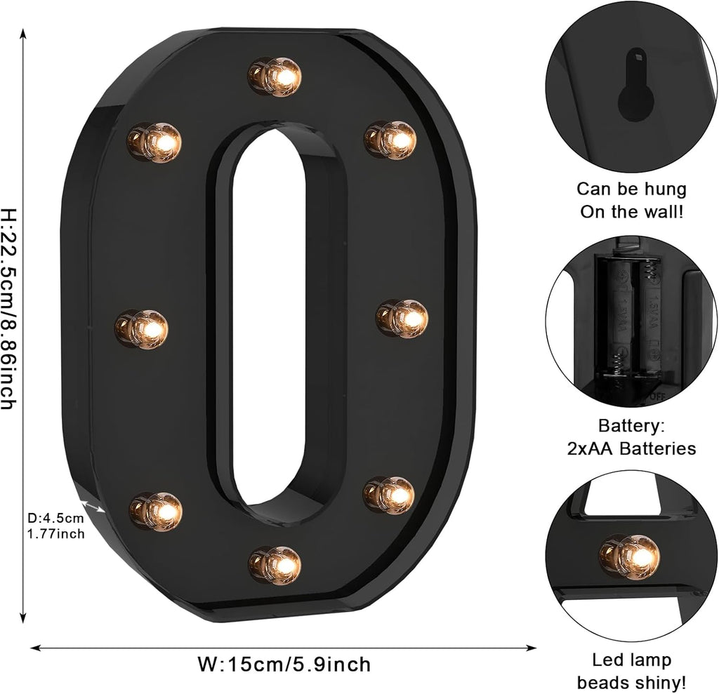 Foaky Black LED Letter Lights for Room Decor - Bedroom Wall Decor, Alphabet Lights for Home, Wedding, Party - Battery Operated （O）