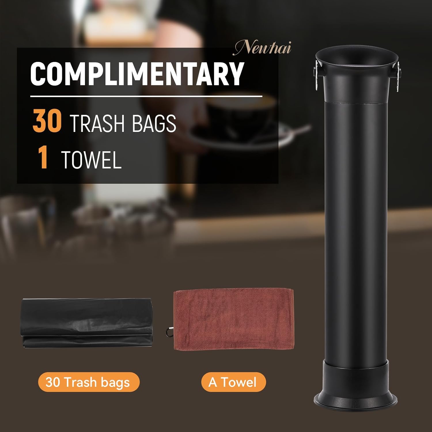 Newhai Espresso Coffee Knock Box for Commercial Use, with 30 Gabbage Bags & towal, Detachable Design, 4.2 Gal Large Capacity