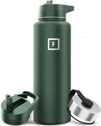 IRON °FLASK Camping & Hiking Hydration Flask with 3 Lids - Stainless Steel, Double Walled & Vacuum Insulated Water Bottle - Leak Proof & BPA Free (Sage, Straw - 40 oz)