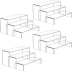 Goabroa 12 Pcs Clear Acrylic Risers Display Stands, 3 Tiers 4mm Thick Transparent Acrylic Shelves Ideal for Collectibles Stand, Party Cake Dessert Holder, Floating Visual Pop Figure Display Shelves