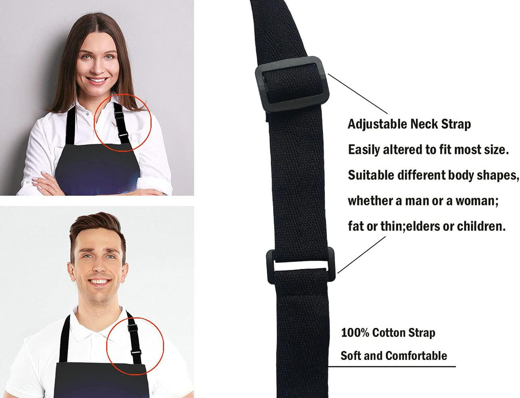 Unicorn Magic Design With Stars Adjustable Bib Apron, Unicorn Rainbow Galaxy Space Cooking Kitchen Apron for Men Women