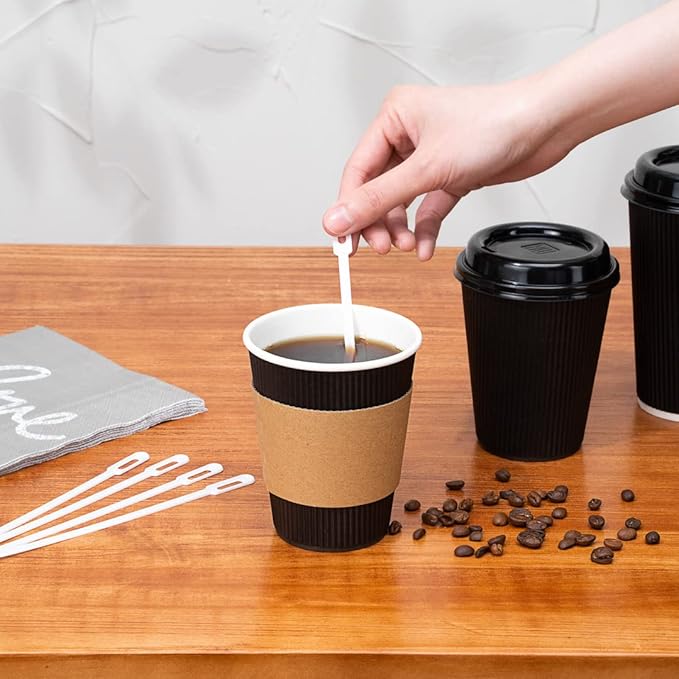 Restaurantware-5.8 Inch Coffee Stirrers, 100 Disposable Coffee Stirring Sticks - Unique Keyhole Design, For Hot And Cold Drinks, White PS Plastic Plastic Stir Sticks, For Coffees and Cocktails,