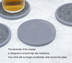Absorbent Coasters for Drinks - 6packs, Silicone Coasters with Soft Felt Insert (4.3inch, Grey and Black)