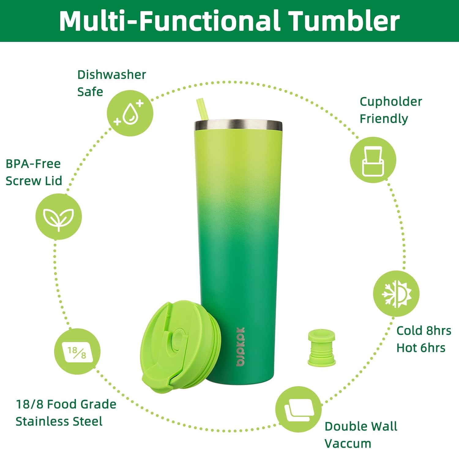 BJPKPK 34oz Tumbler With lid And Straw Stainless Steel Travel Coffee Mug Insulated Tumblers Cups,Bamboo Grove