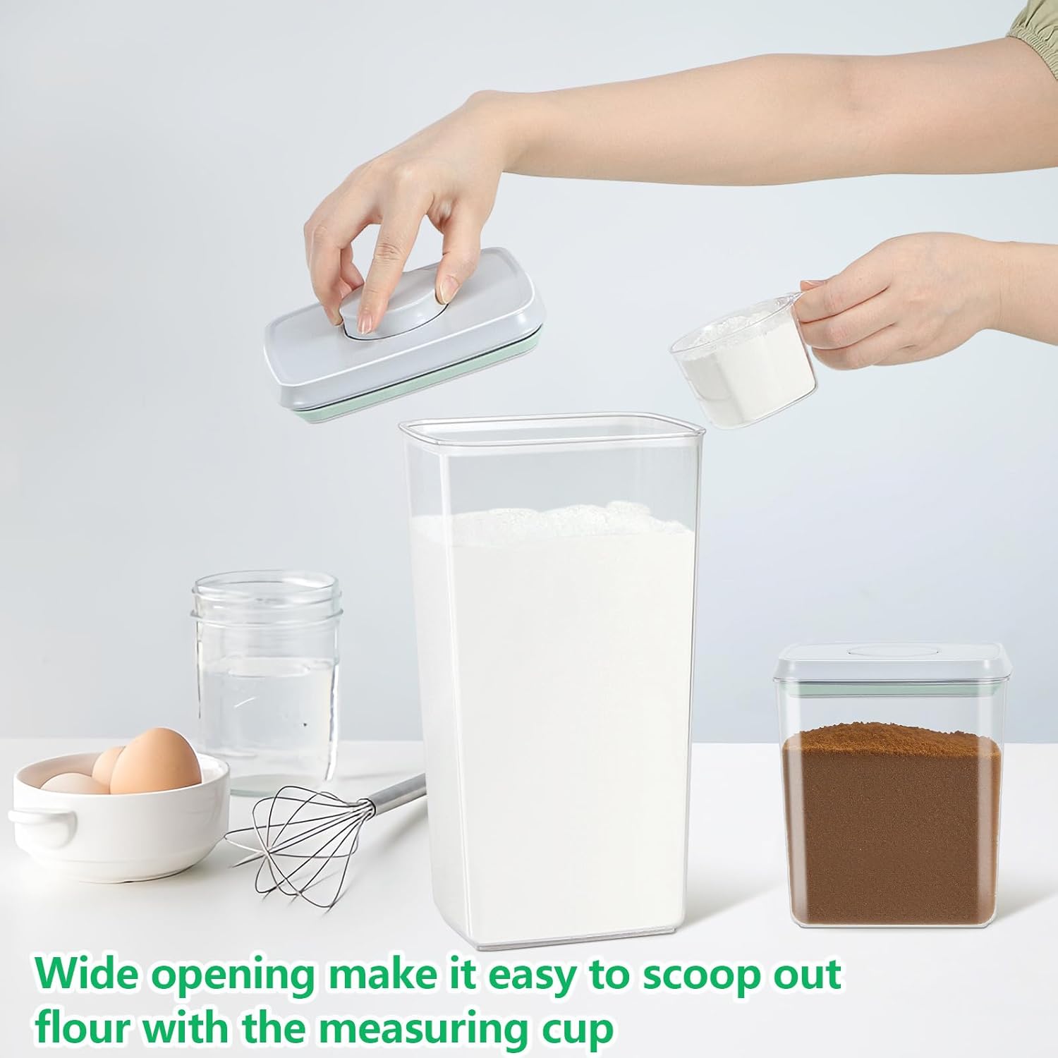 3 Pack Flour and Sugar Storage Containers with Pop-up Lid, 1.26Qt + 2.11Qt + 3.48Qt Food Storage Container for Rice, Spaghetti, Pasta, Nuts, Snack, Candy, Dog Treat, Kitchen Pantry Organization