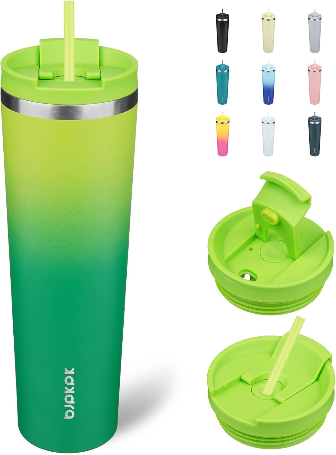 BJPKPK 34oz Tumbler With lid And Straw Stainless Steel Travel Coffee Mug Insulated Tumblers Cups,Bamboo Grove