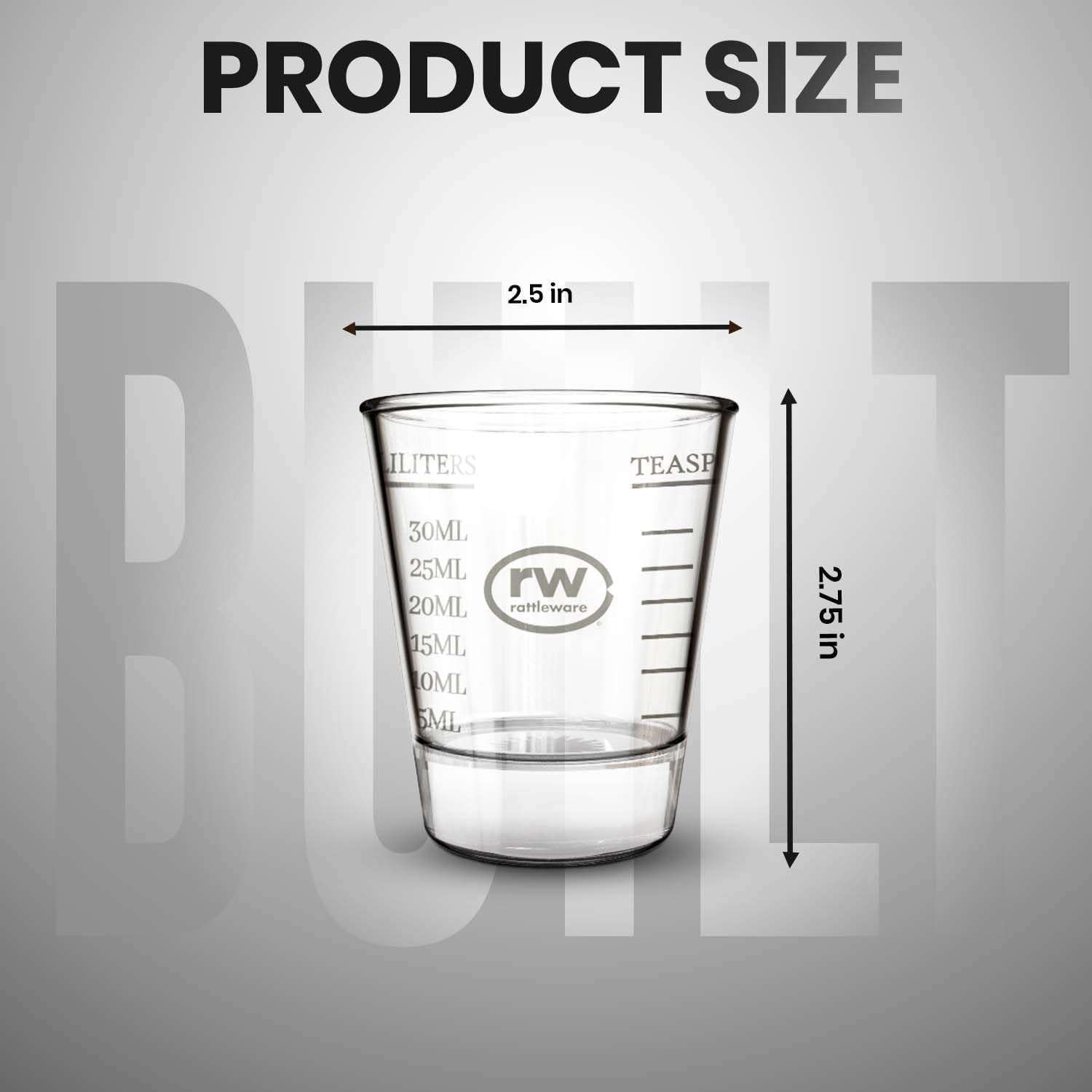 Rattleware Premium 1.5 oz Graduated Shot Glass – Heavyweight Glass with Oz, ml, tsp, tbsp Markings – Stylish & Durable for Home Bars, Coffee, Espresso Shots, Cocktails & Gatherings