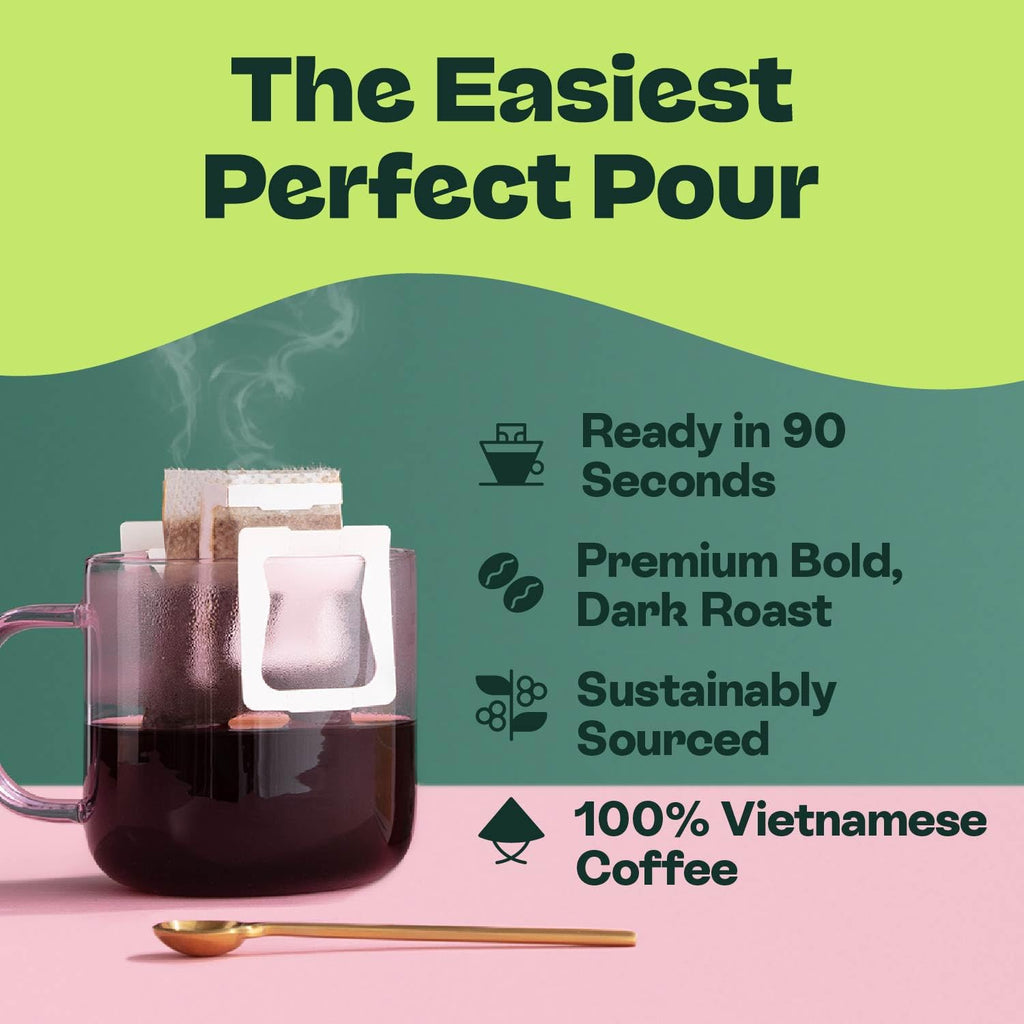 Copper Cow Premium Pour Over Single-Serve Vietnamese Coffee | Classic Black | Dark Roast | Includes 24 Coffees
